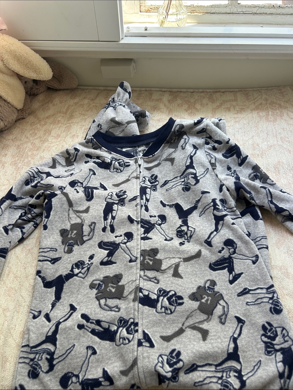 Carter's Gray and Navy Football Print Hooded Fleece Pajamas